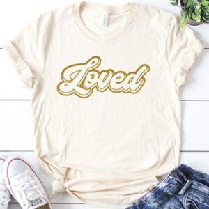 Bella Canvas Loved Golden Graphic Tee SZ Medium Cream NWT